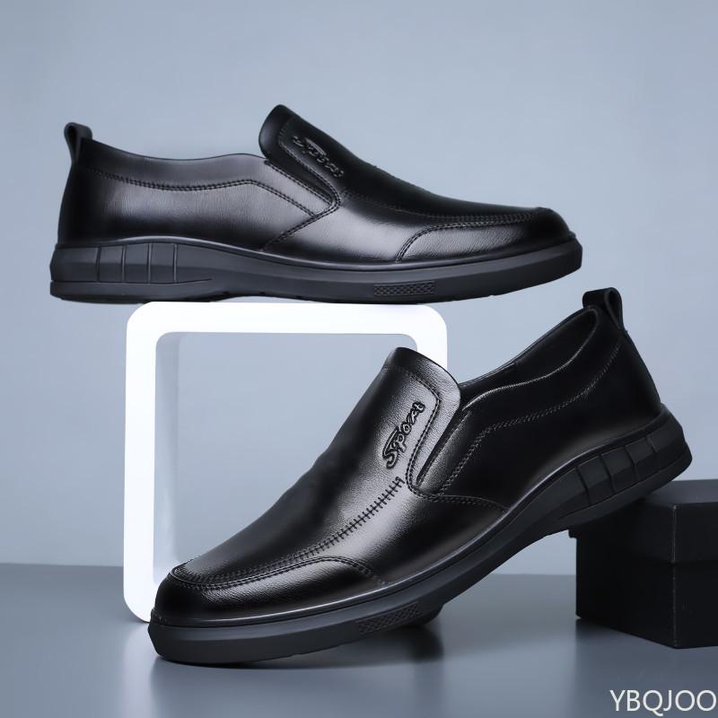2024 осень новые кожаные туфли мужские чисто черные повседневные туфли без застежек мягкие нескользящие туфли для папы вождения