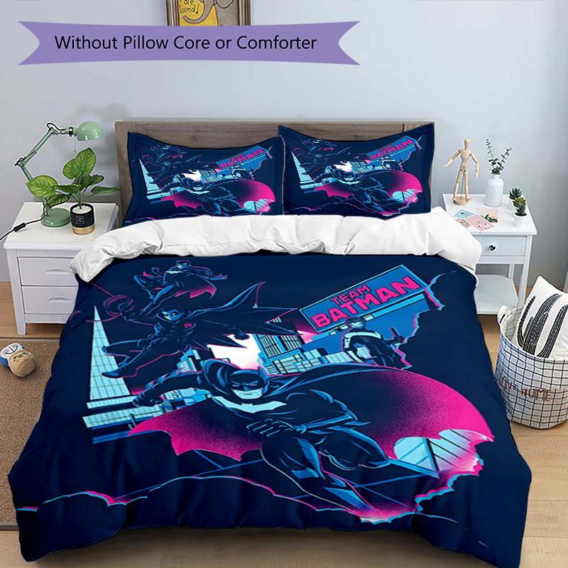 3pcs Duvet Cover Set (1*Duvet Cover + 2*Pillowcase, Without Core),Batman Print Bedding Set, Bedroom Decor, All‑Season, Birthday Gift