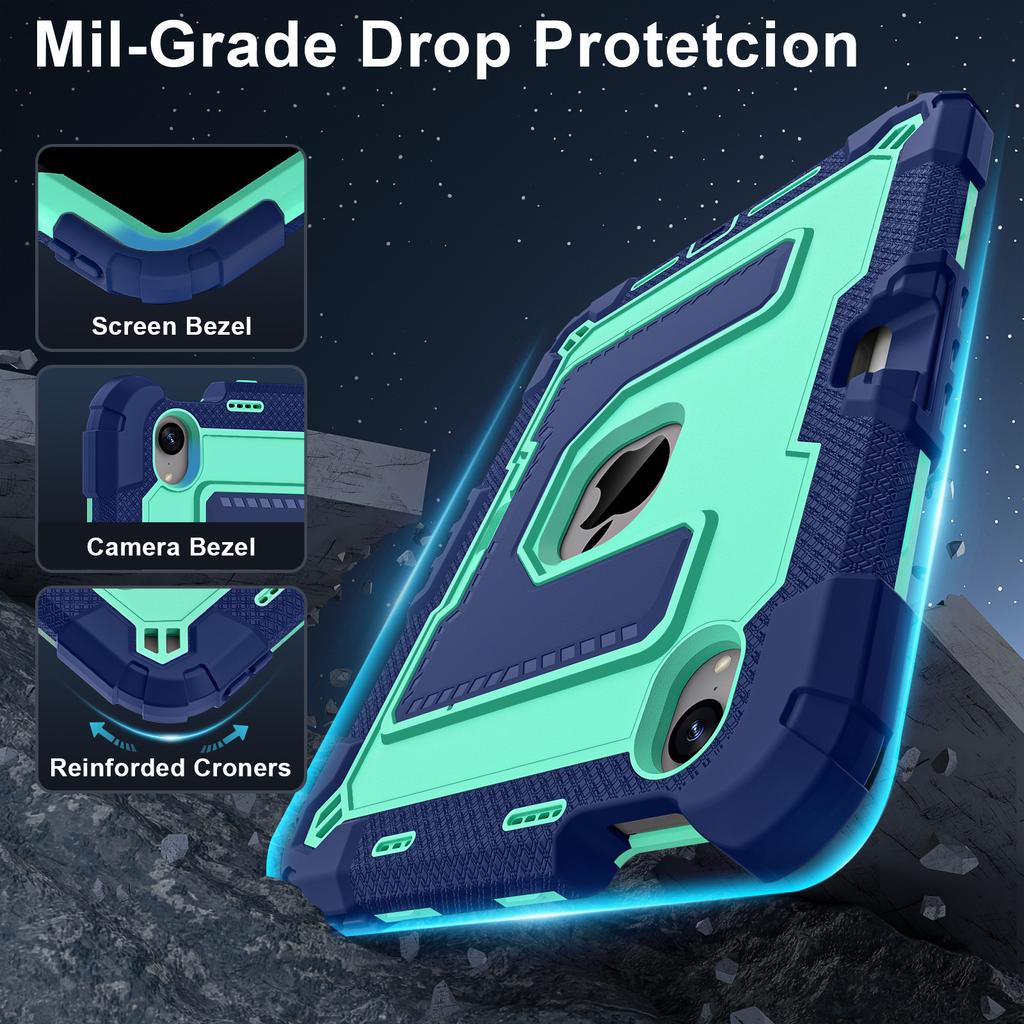 Для iPad мини (2024)/(2021) Противоударный чехол для планшета из ПК+силикона с подставкой и слотом для стилуса