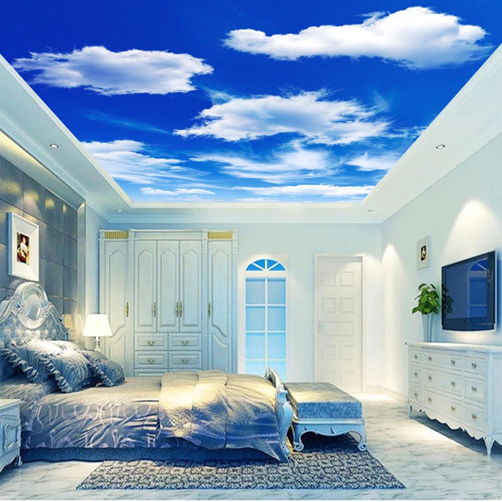 Фотообои Голубое Небо Белые Облака Потолочные Обои Большие 3d Фотообои Гостиная Спальня Потолочная Фреска Декор