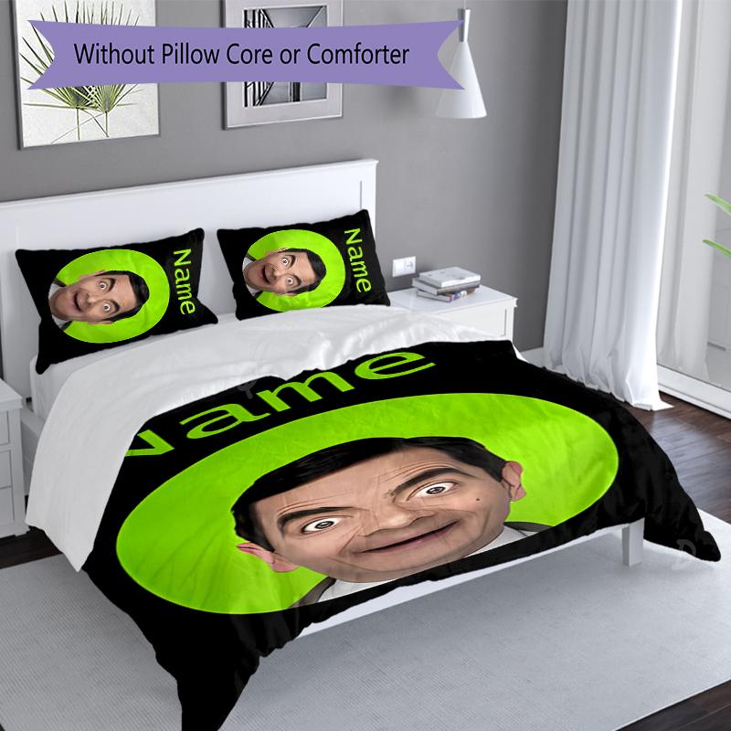 3pcs Custom Name Mr. Bean Set,Includes 1 Duvet Cover and 2 Pillowcases,All-season Bedroom Decor