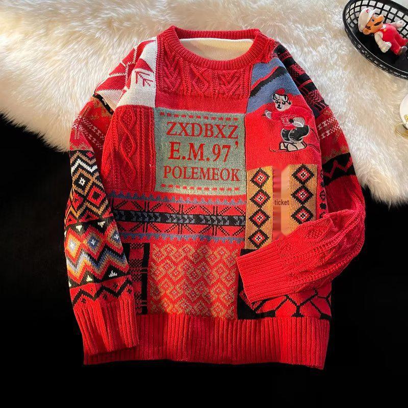 Модный новогодний красный рождественский свитер: Плюс бархатное утолщенное трикотажное пальто