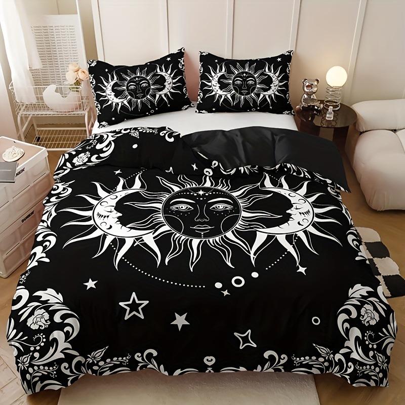 Black and white sun and moon print duvet cover breathable and comfortable for bedrooms and guest rooms