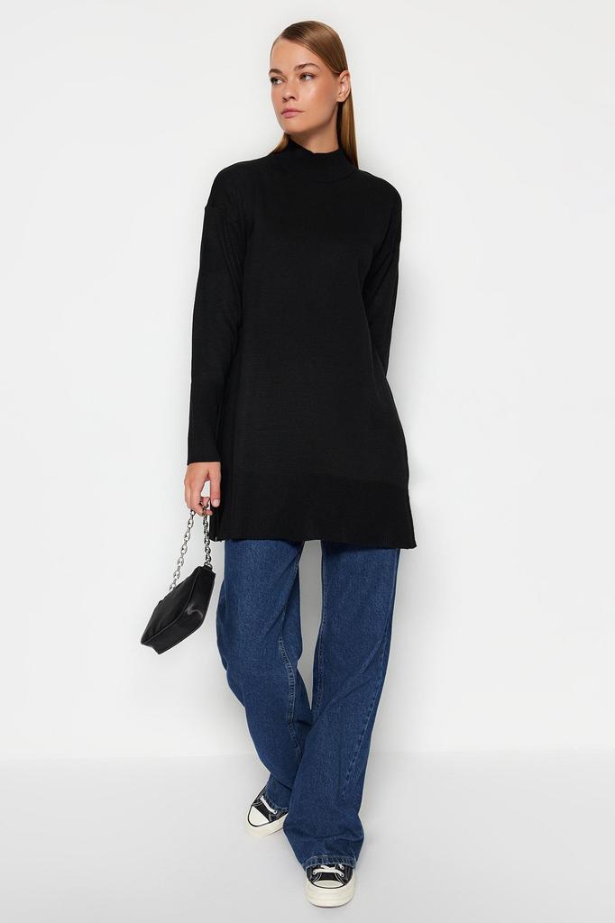 Женский модный стильный свитер в хиджабе, черный трикотаж с высоким воротником, свитер