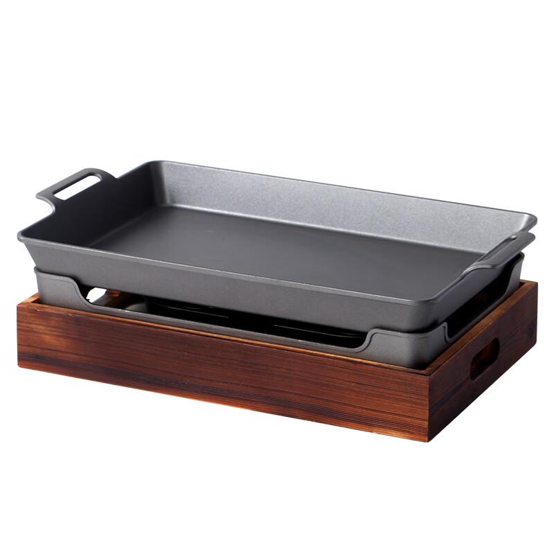 Коммерческая антипригарная каменная сковорода-гриль и блюдо для морепродуктов с деревянной подставкой