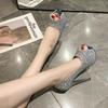 2026 fashion sequins European and American sexy nightclubs fish mouth super high heel waterproof table shallow mouth women's single shoes 91265