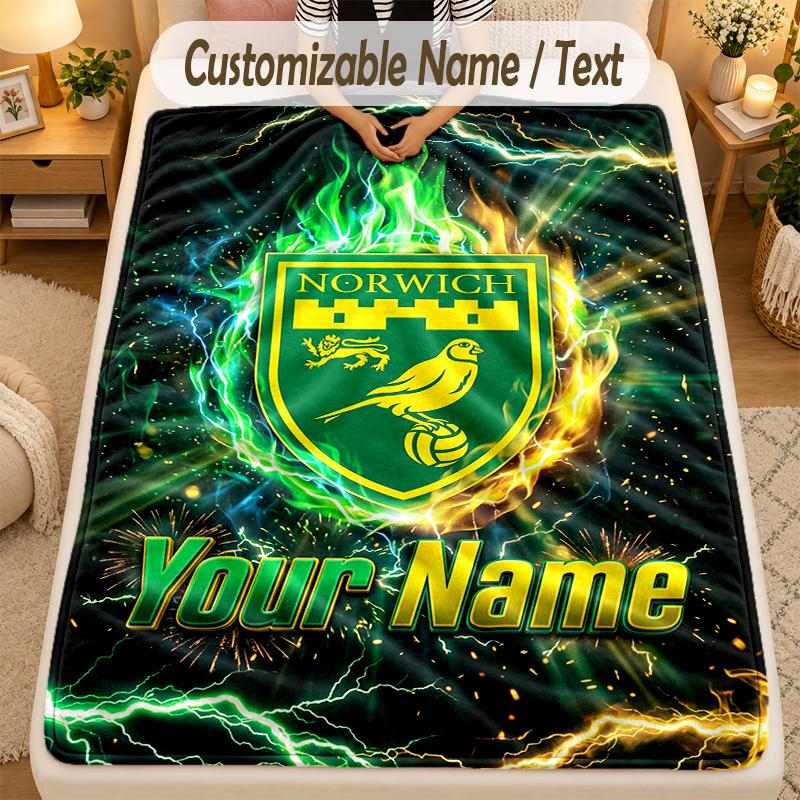 Flannel BlanketNorwich City Custom Name Text Personalized Soft Warm Throw Blanket Home Decor Gift