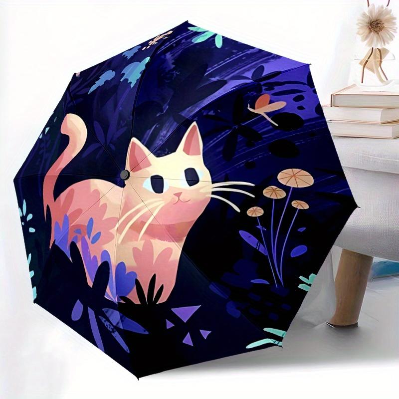 1pc Cat Garden Automatic Open/close Folding Compact Umbrella, 8-Rib Sturdy Canopy, Lightweight Portable, Everyday Use, Gift, Outdoor Umbrella, Travel