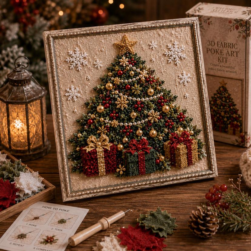 New 3D Christmas Fabric Poke Art Kit DIY Needle Punch Craft Decor Set for Kids Adults Holiday Ornament Gift
