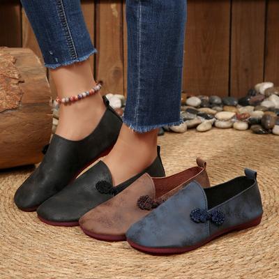 Женские лоферы широкой полноты с круглым носком - Низкие слипоны кэжуал для весны/осени, Удобные мокасины для вождения