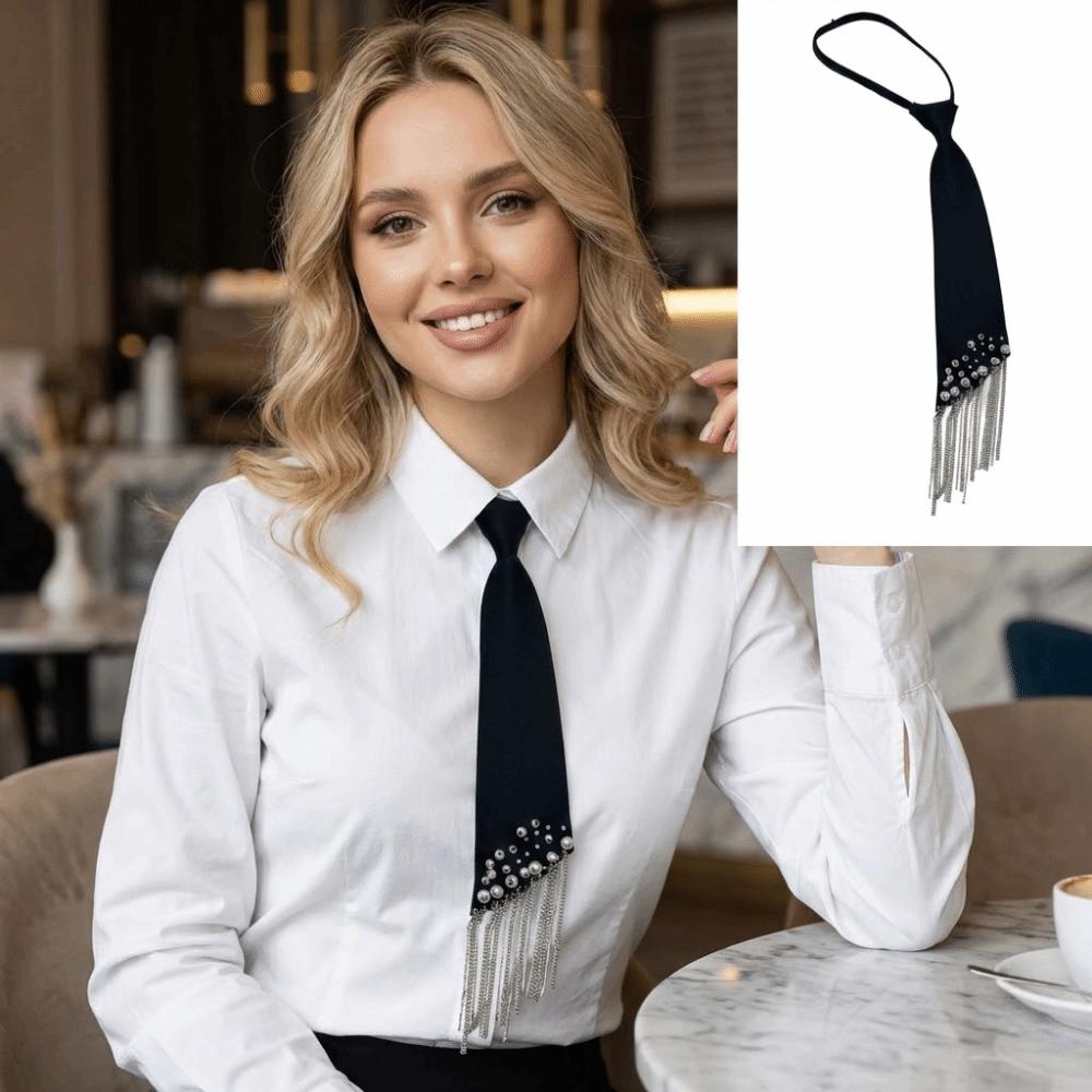 Korean Style Lazy Person Neck Tie Adjustable Casual Pre Tied Neck Tie Temperament Easy To Wear Hand-beaded Long Necktie Parties