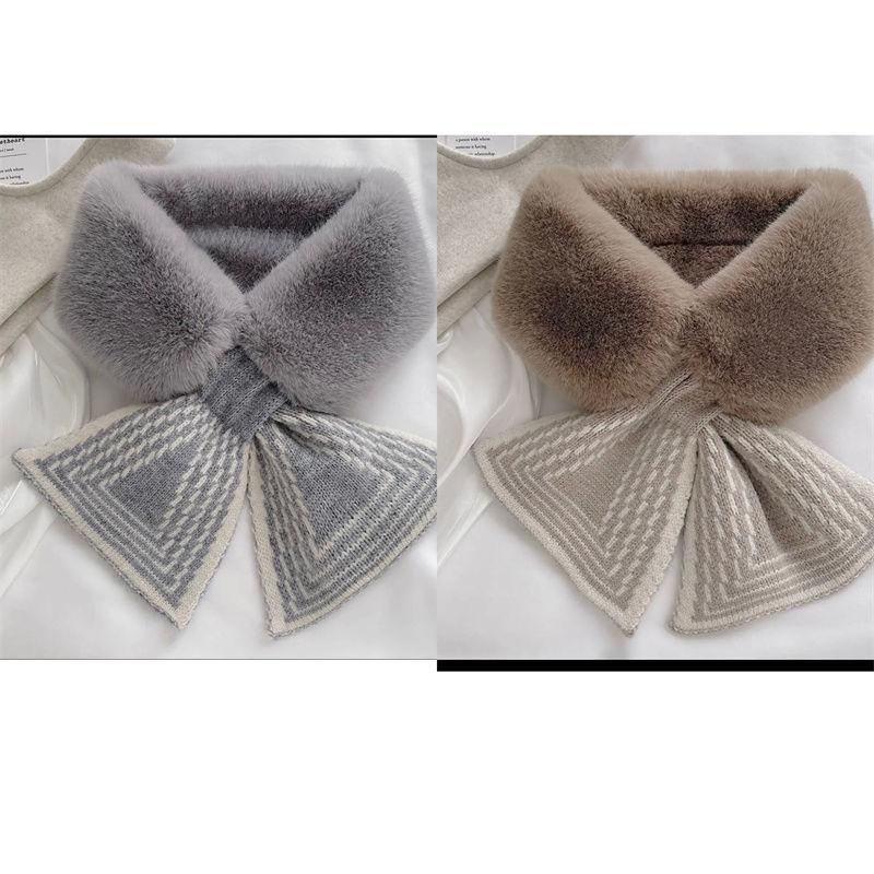 Женский осенне-зимний шарф, универсальный корейский вариант плюшевого шарфа из искусственного меха кролика выдры, в полоску, утолщенный теплый меховой воротник на шее