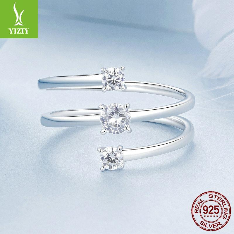 Сверкающее кольцо с цирконами, модное двухслойное кольцо из стерлингового серебра S925.