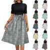 Women's Fashion Casual Belt Short Sleeve Round Neck Floral Elegant Temperament Dress