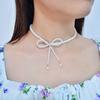 Faux Pearl Choker Necklace with Adjustable Fit Bow Design Short Necklace Formal Events Dresses Parties Necklace Jewelry Gift