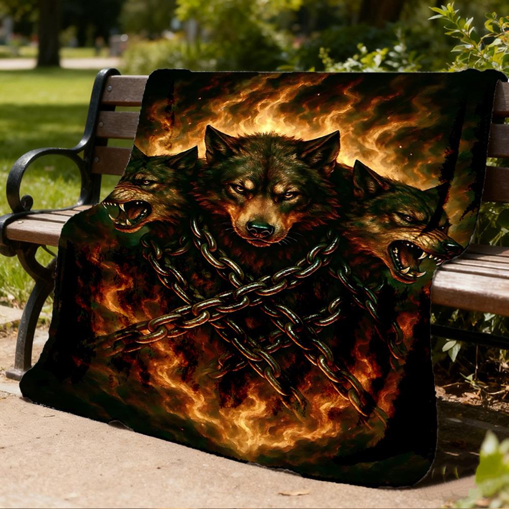 1pc Wolf Pack Chains Throw Blanket Polyester Fiber, Lightweight Flannel, Soft & Warm, All Season Use for Outdoor, Camping Digital Print