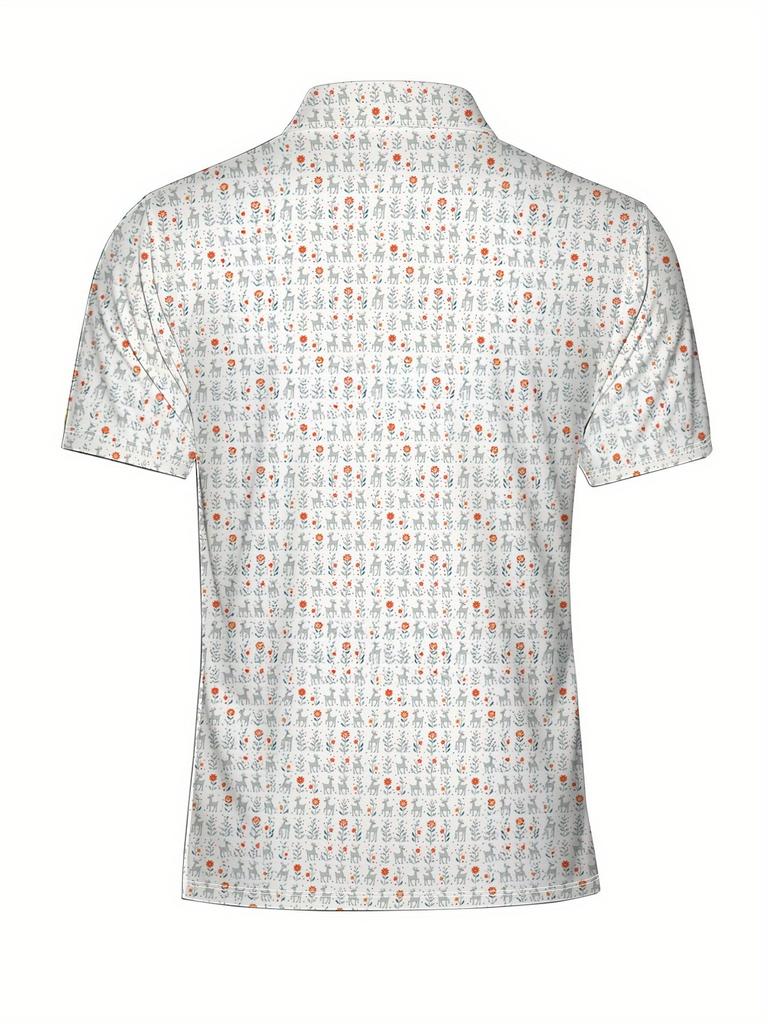Men'S Short-Sleeve Polo Shirt with Flat Digital Print Pattern - No Texture