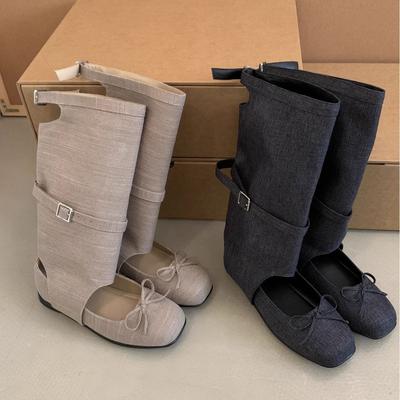 Корейские нишевые плиссированные многослойные брюки-труба, крутые ботинки, женские летние тонкие полые дышащие балетного стиля, высокие ковбойские короткие ботинки