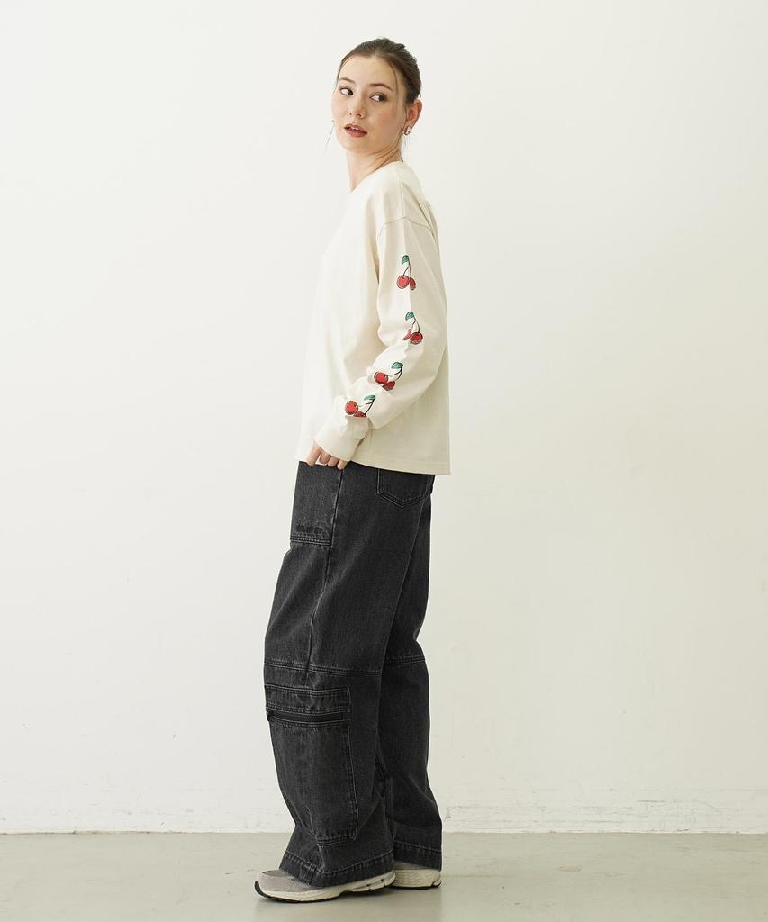 Milkfed Casual Side Cherries Wide Long Sleeve Tee in Off White Women's