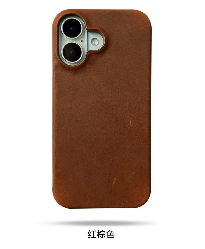 Retro Crazy Horse Leather Pattern Phone Case for iPhone 16 Pro Max 15 Plus 14 13 12 Mini 11 Pro Cowhide Matte Skin Hard Cover