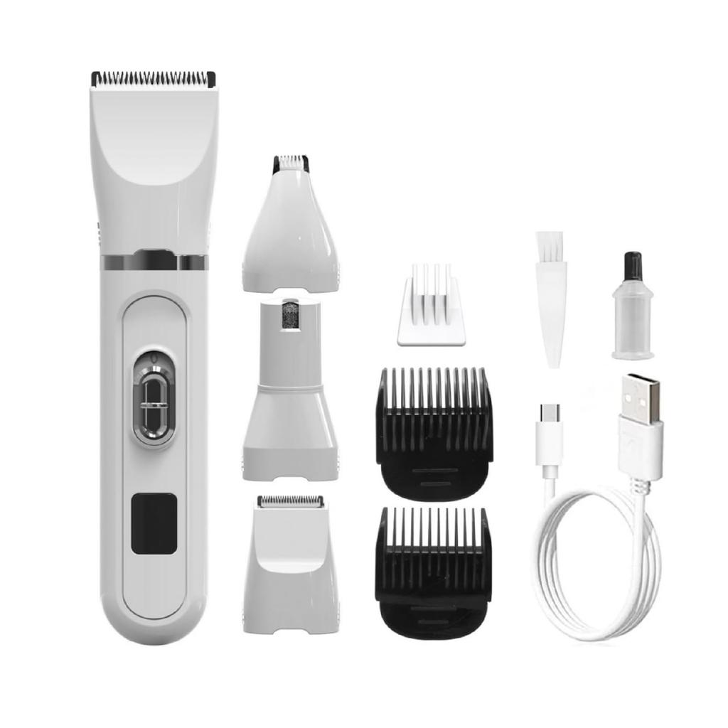 Машинка для стрижки шерсти животных Grooming Kit 4-в-1 Электрическая Низкошумная шлифовка когтей USB-перезаряжаемая Триммер для шерсти собак и кошек Товары для ухода за домашними животными