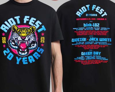 Riot Fest 2025 20-летний юбилей Тигриный lineup Двусторонняя футболка VK00487 Унисекс футболка