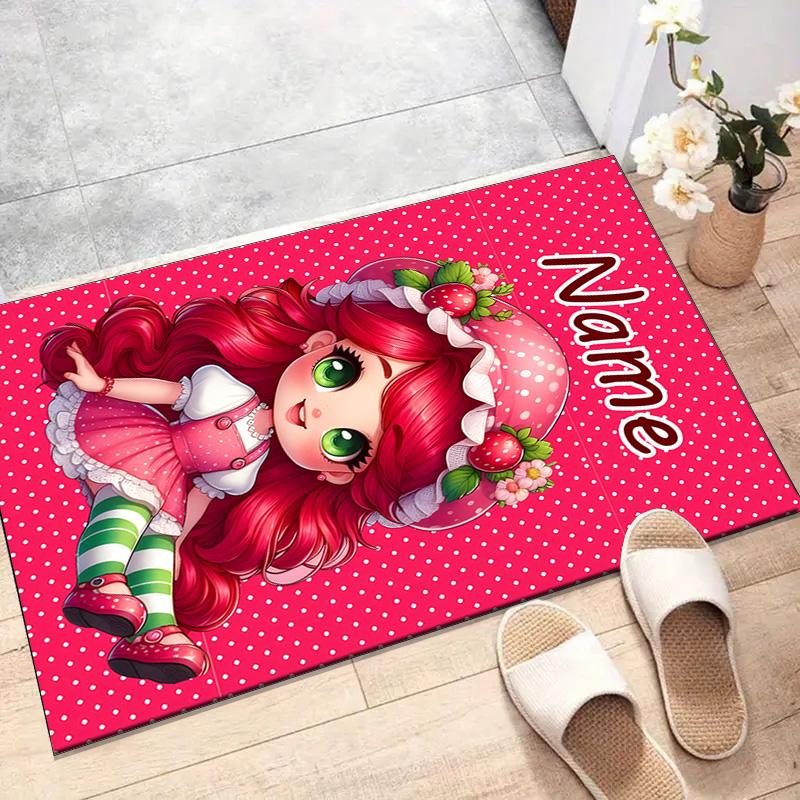 Custom Strawberry Princess Mat Personalized Name, Polyester Washable Indoor Entryway Rug, Gift for Christmas, Easter, Thanksgiving Day