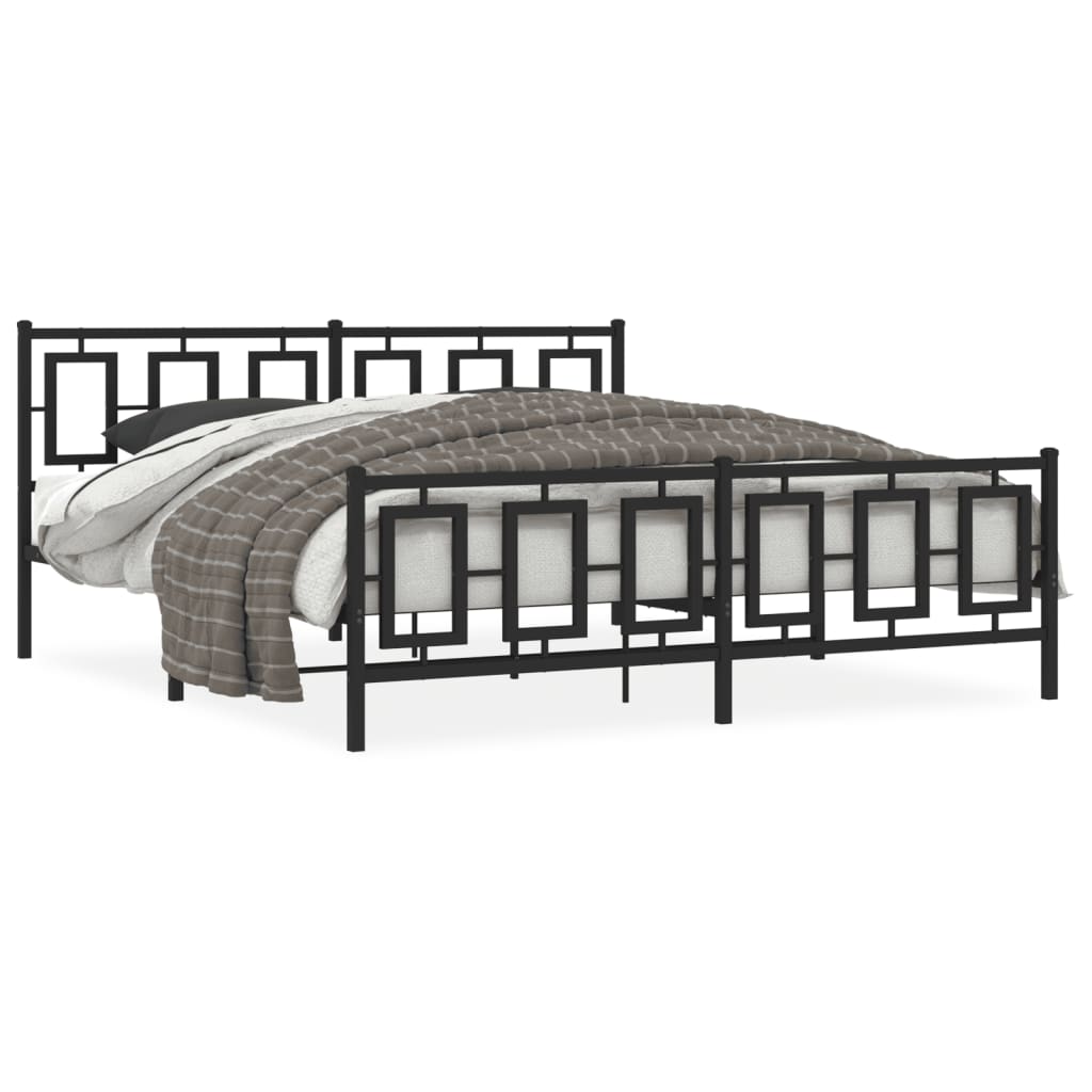 Metal Bed Frame with Headboard and Footboard Black 183 x 213 cm
