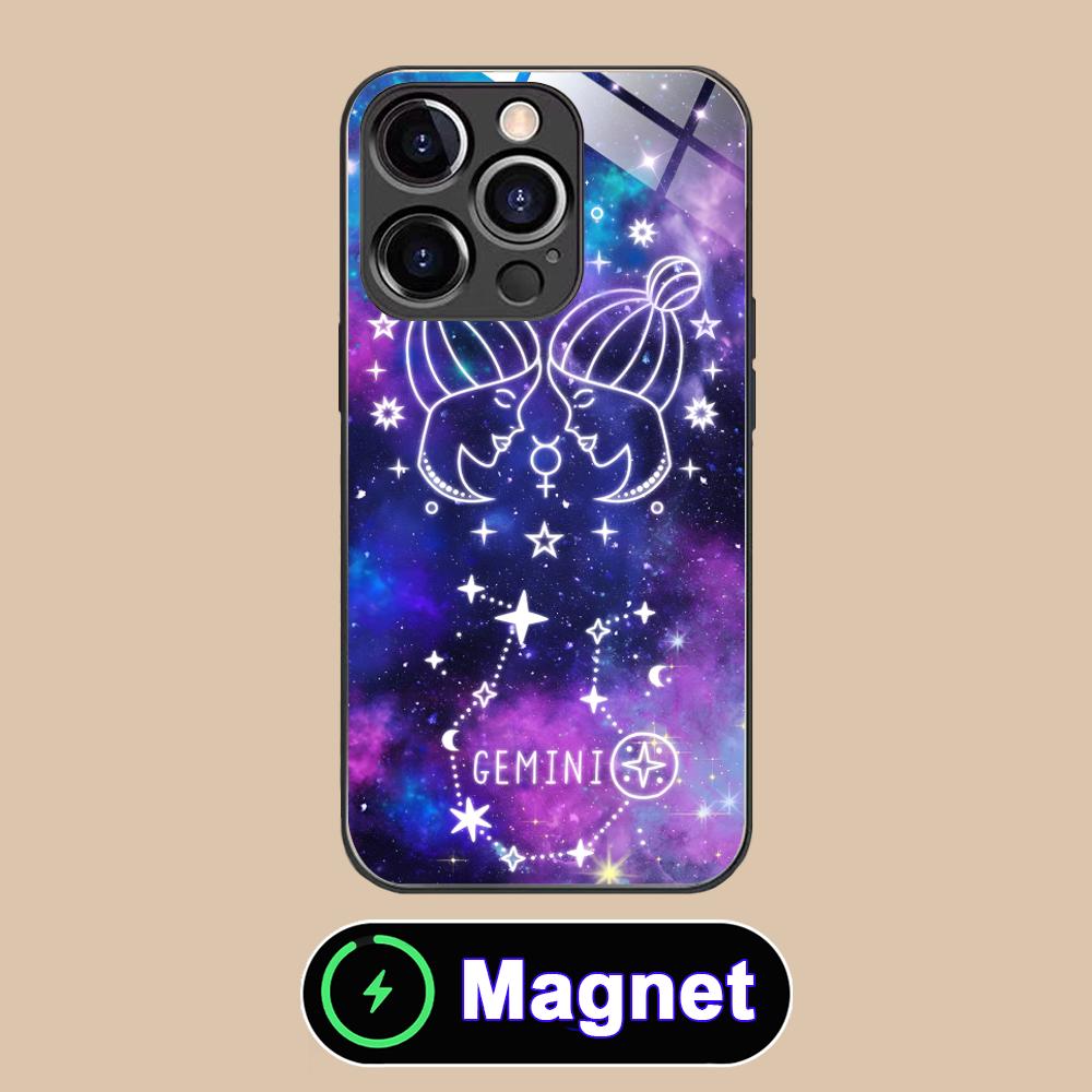Чехол для телефона со знаком зодиака Близнецы для iPhone 17 16 15 14 13 12 11 Air Pro Max Plus Mini Стеклянный чехол MagSafe