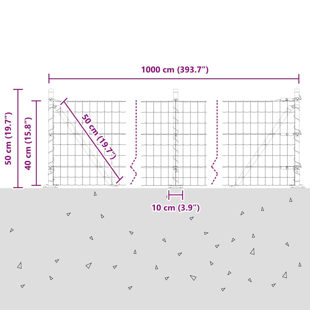 Welded Wire Fence with Concrete Foundation 10 x 0.4 m (W x H)