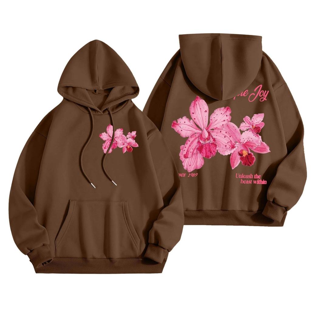 Women's Fashionable Loose-fitting Casual Long-sleeved Hooded Printed Sweatshirt