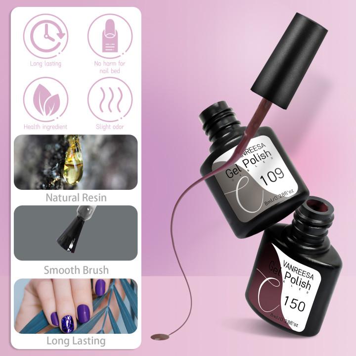 VANREESA Набор гелей для ногтей 111 цветов Гель-лак для ногтей Soak Off Базовое покрытие Верхнее покрытие Маникюр для ногтей УФ-светодиодный полуперманентный лак Стойкий гель для дизайна ногтей