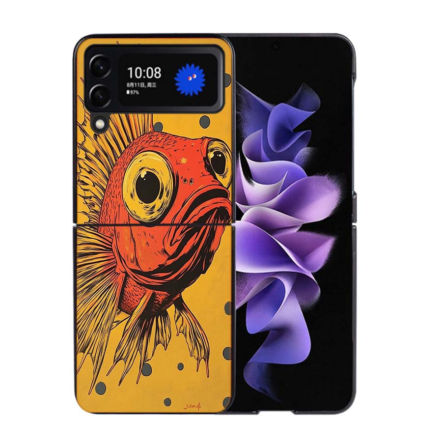 Pop Art Drawing Ideas Fish Phone Case For Samsung Z Flip 7 6 5G Galaxy Z Flip4 Z Flip5 Z Flip3 Coque Black Hard PC Shell Protect