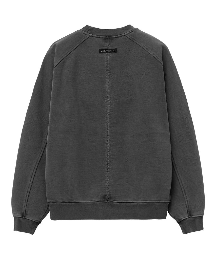MOZMOZ Heavy Weight Pigment Raglan Back Slit Oversized Sweatshirt Charcoal