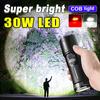 Ультра яркий фонарик 30 Вт светодиодный мощный фонарик перезаряжаемый фонарик COB лампа телескопический зум ручной фонарь уличный фонарь