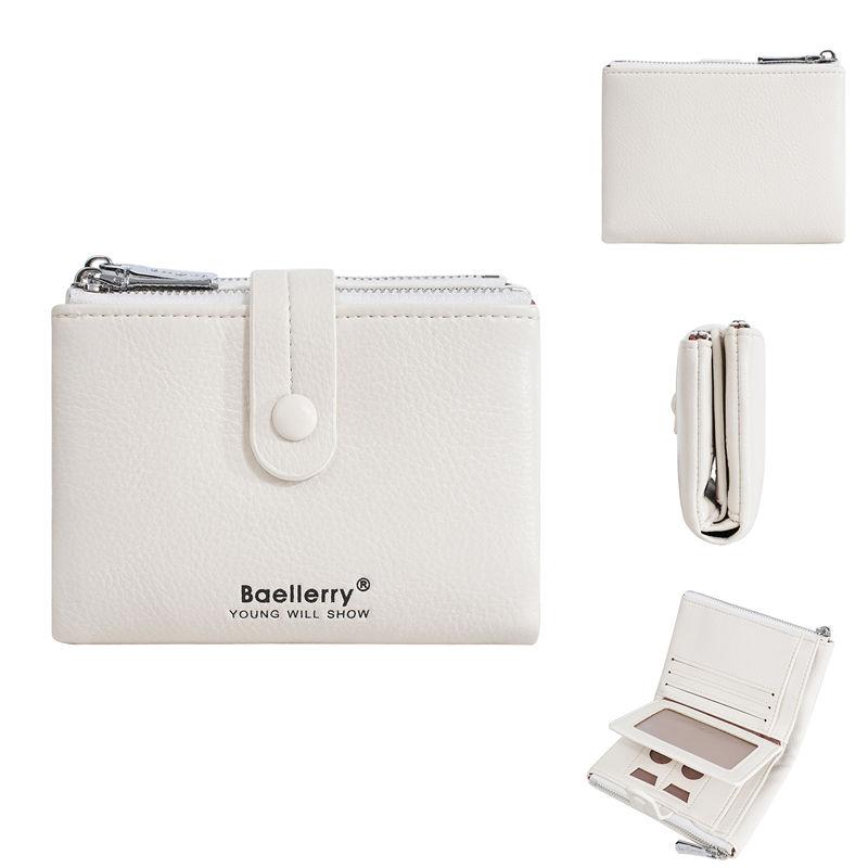 Baellerry Women Fashion Short Wallets Casual Tri-fold Coin Purse Double Zipper Card Holder Purses