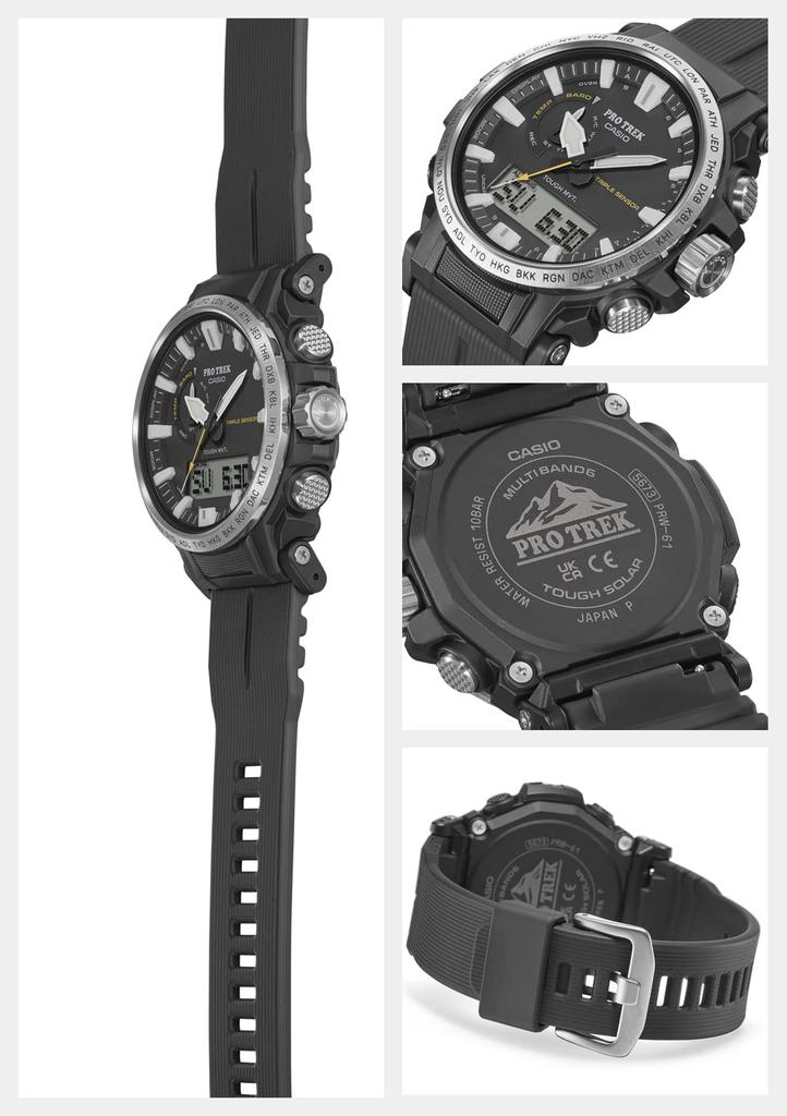 Casio Pro Trek Watch [Official Japanese Product] Climber Line Radio-Controlled Solar Watch with Biomass Plastic Construction, PRW-61-1AJF, Men's,Black