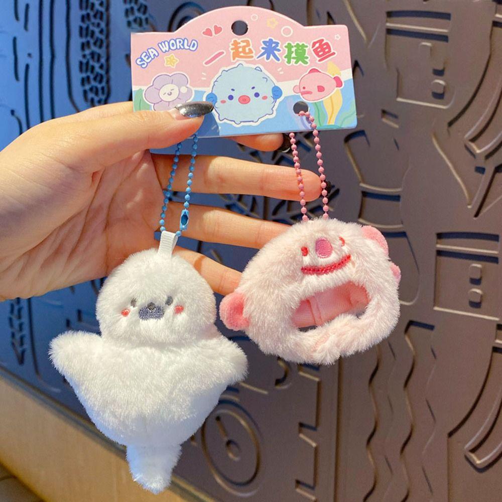Furry Marine animal Doll Keychain Cute Couple key chain Toy Plush headband keychain Gifts