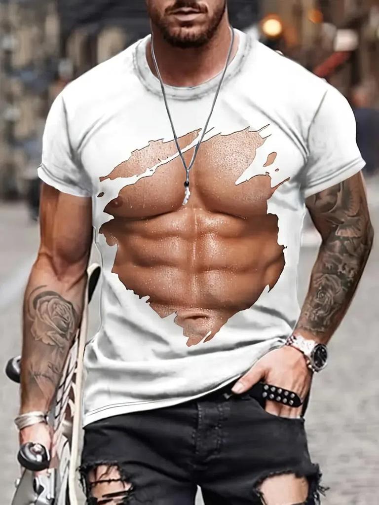 Мужская футболка с 3D-принтом и татуировкой, летняя повседневная футболка с коротким рукавом в стиле Харадзюку, топы, свободная одежда