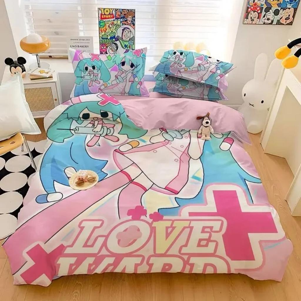 NEW Japanese Anime Hatsune Miku Bedding Set 3D Print Kawaii girls Duvet Cover Set Bed Set Aldult Kid Bedroom Single Twin Full