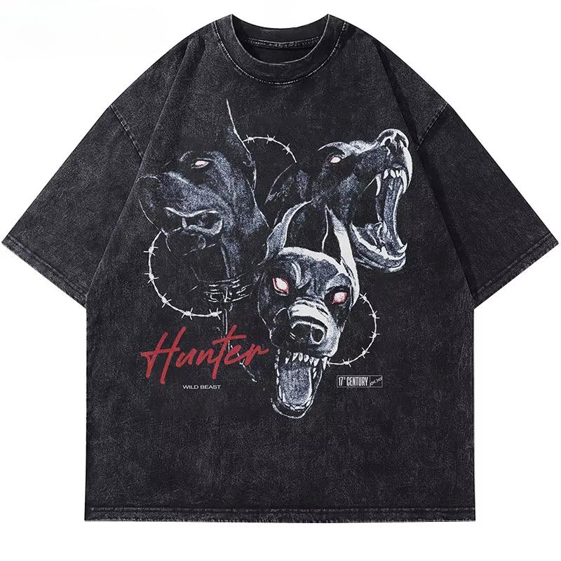 Уличная одежда Beast Rottweiler Dog Vintage Black Washed T-Shirt T-Shirt Punk Gothic Loose Harajuku Top Oversize Yk2 Tee Unisex