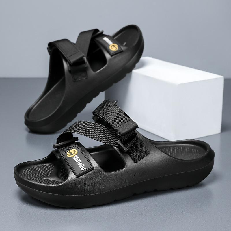 Мужские летние уличные регулируемые новые трендовые классные тапочки, двойные лямки, пляжные сандалии, одно слово, тапочки большого размера