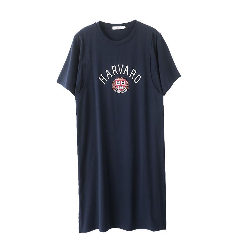 Платье для кормления грудью из чистого хлопка с коротким рукавом - Ночная сорочка средней длины для беременных/послеродовая для стильной мамы