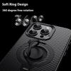 For iPhone 13 Pro Max Case Compatible with MagSafe Kickstand Carbon Fiber Texture PC+TPU Back Cover with Silicone Ring