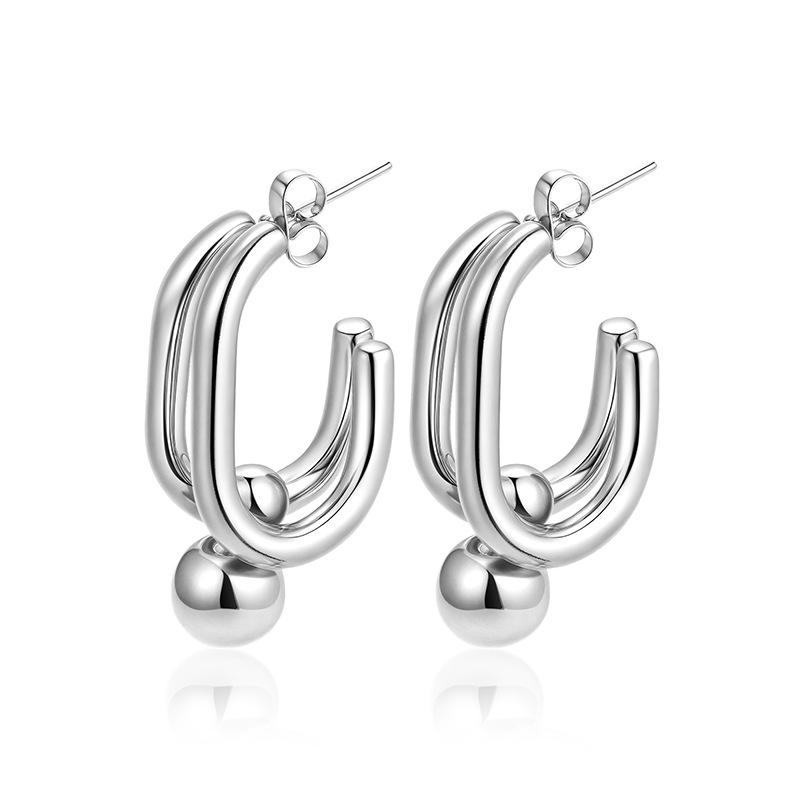 Direct Supply Geometric Oval Titanium Steel Earrings Women's 18K Premium Sense Earrings Light Luxury Versatile Earrings