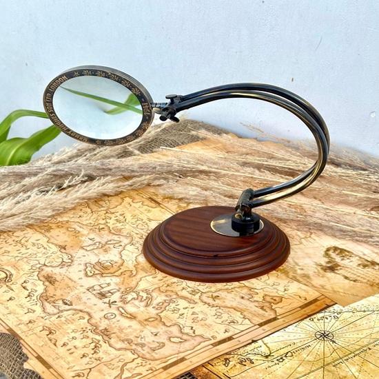 Magnifying Glass with Wooden Stand Movable Lens, Customize Handmade Nautical Desk Decor Magnifying Glass, Map Reader