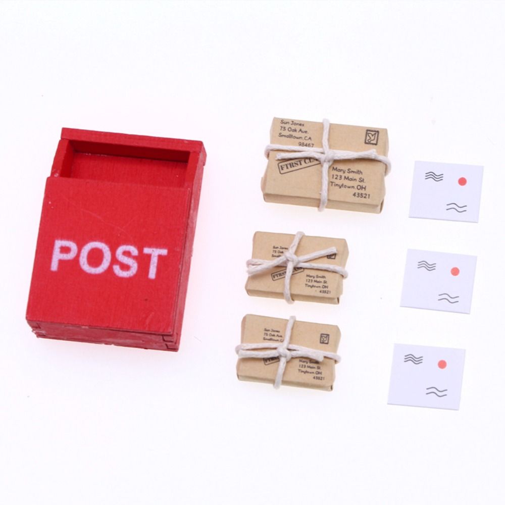 Dollhouse Miniature Letter Box Simulation Furniture Toy Mini Mailbox With Mail Sack Postcard