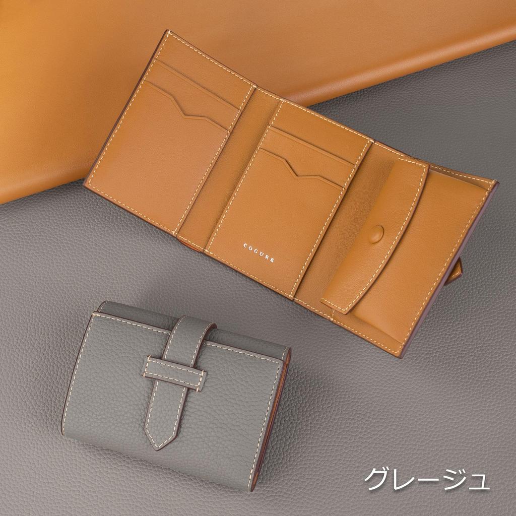 Кошелек COGURE для мужчин и кошелек из натуральной шагреневой телячьей кожи с ремешком, с отделением для купюр, монет и карт, подарочная коробка, серо-бежевый, тройного сложения, женский, кожаный, компактный, отделение, кошелек,