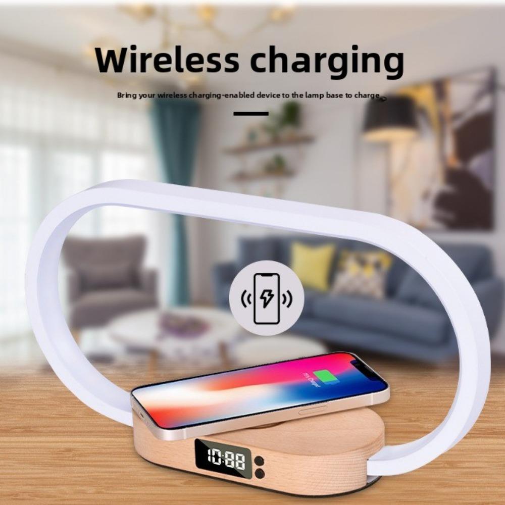 15W Mobile Phone Wireless Fast Charging Touch Night Light Solid Wood Clock Bedroom Bedside Table Lamp