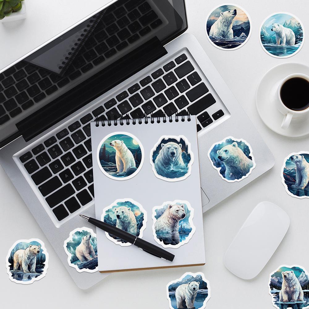 50-Pack Cute Polar Bear Waterproof Stickers for Water Bottles, Laptops, and Stationery.